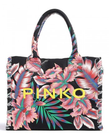 PINKO - Borsa in Canvas BEACH BAG - Multicolor/Nero