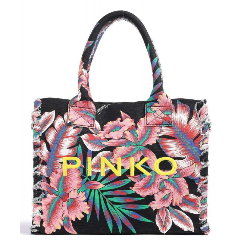 PINKO - Borsa in Canvas BEACH BAG - Multicolor/Nero