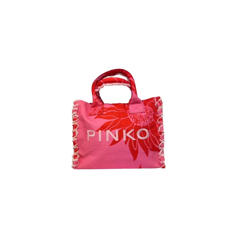 PINKO - Canvas Bag BEACH BAG - Pink/Red