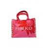 PINKO - Borsa in Canvas BEACH BAG - Rosa/Rosso