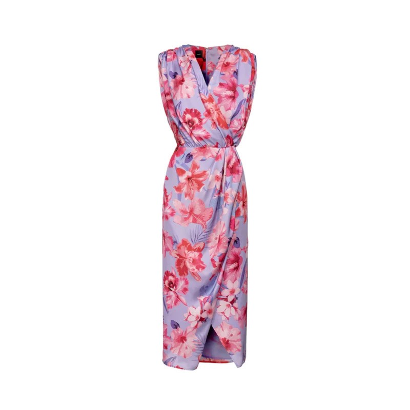 PINKO - ARTIFICIOSO Satin Printed Dress - Lilac/Pink/Fuchsia
