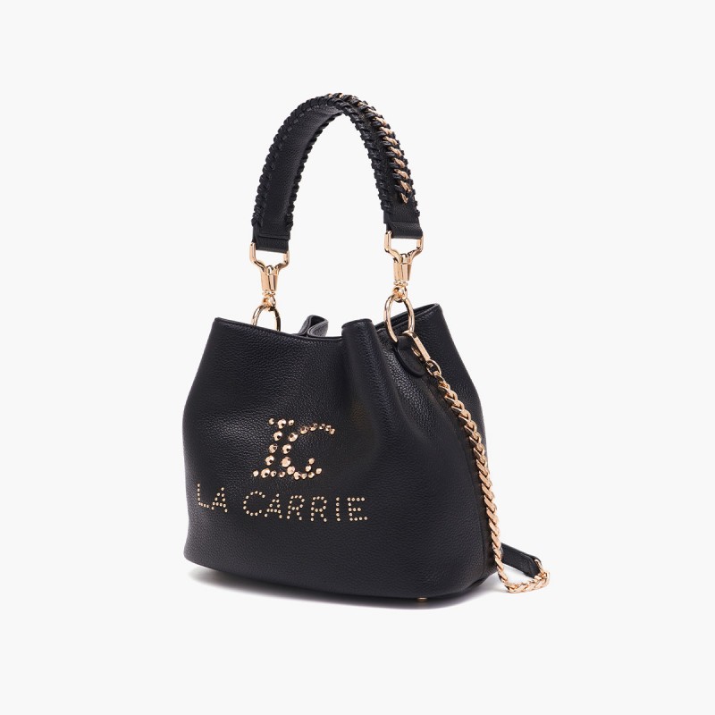 LA CARRIE - Bucket bag with logo - Black