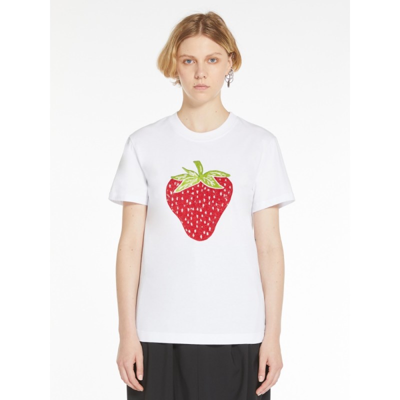 SPORTMAX - T-shirt con ricami e paillette TACH - Bianco/Fragola