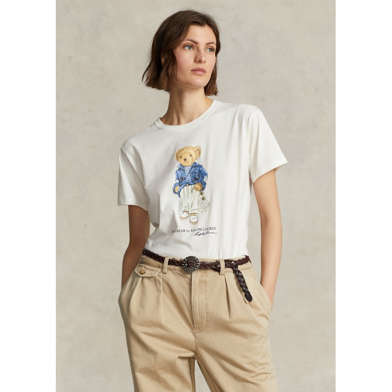 POLO RALPH LAUREN  - Cotton Polo Bear T- Shirt- Snow