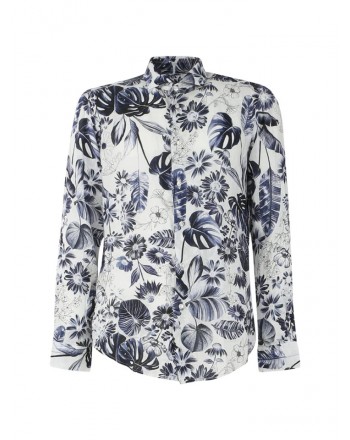 BRIAN DAILES - Floral linen shirt - White/Blue