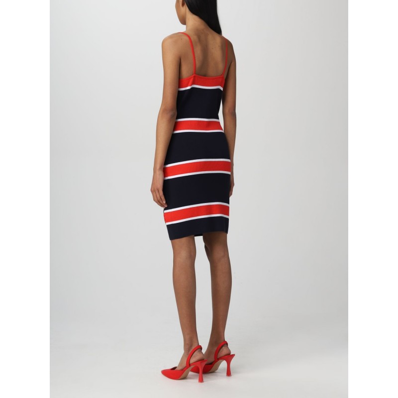 LOVE MOSCHINO - Striped dress in cotton blend - White / Red