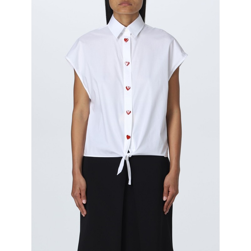 LOVE MOSCHINO - Heart buttons cotton shirt - White