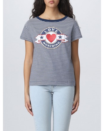 LOVE MOSCHINO - T-shirt  in cotone righe sottili - Bianco / Blu