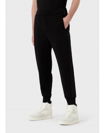 EMPORIO ARMANI - Double jersey jogger pants with tape logo - Navy