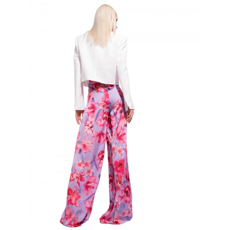 PINKO - PUNTUALE Satin Printed Trousers - Lilac/Pink/Fuchsia