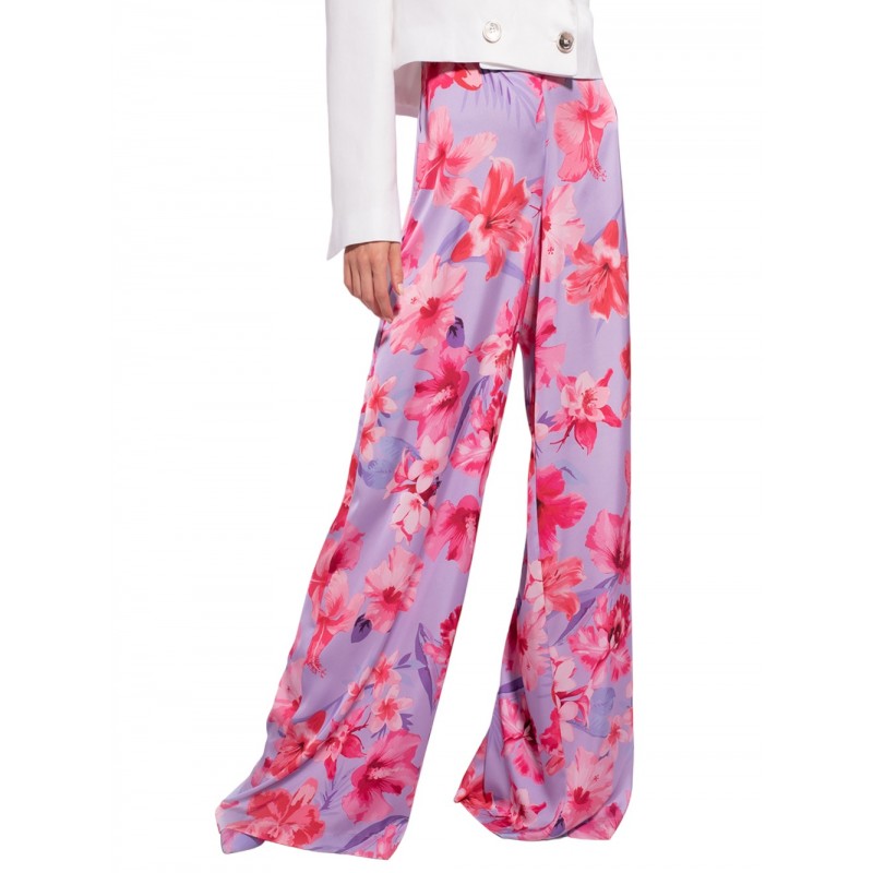 PINKO - PUNTUALE Satin Printed Trousers - Lilac/Pink/Fuchsia