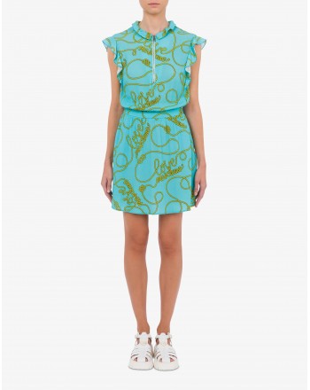LOVE MOSCHINO - ALL OVER ROPES Crepe Dress - Light Blue