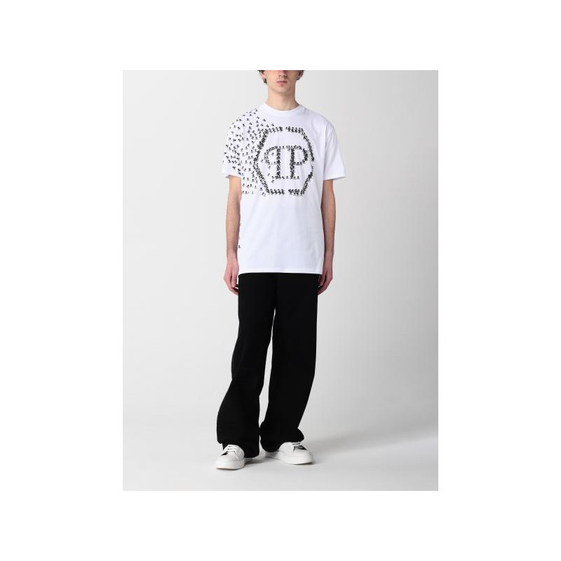 PHILIPP PLEIN - T-Shirt Stampa Grafica a Contrasto - BIANCO