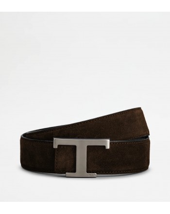 TOD'S - Suede belt - Dark brown/Black