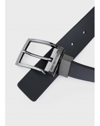 EMPORIO - Reversible palmellata print leather belt - Blue