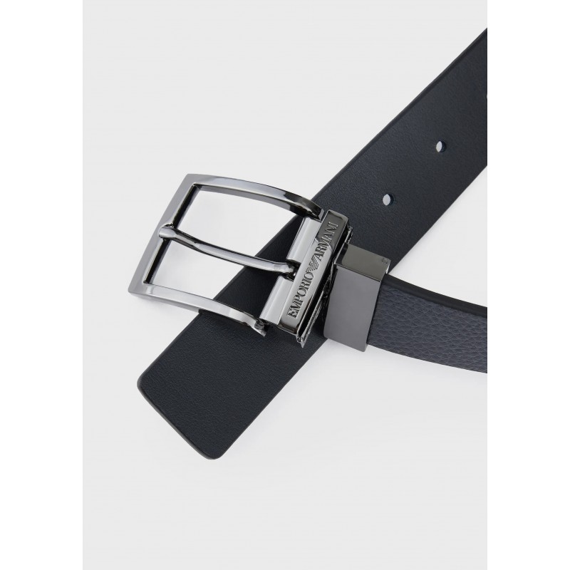 EMPORIO - Reversible palmellata print leather belt - Blue