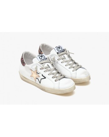 2 STAR  - Sneakers low Pelle - Bianco /Oro/Leopard