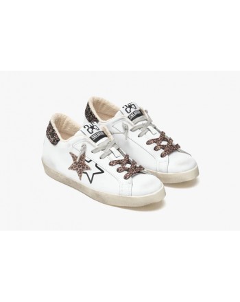 2 STARS - Sneakers Low Pelle - Bianco/Leopard