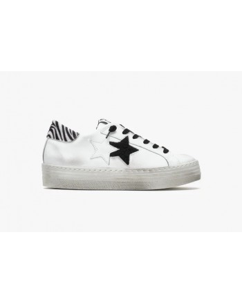 2 STARS - Sneakers Hs Pelle - Bianco/Zebrato/Nero