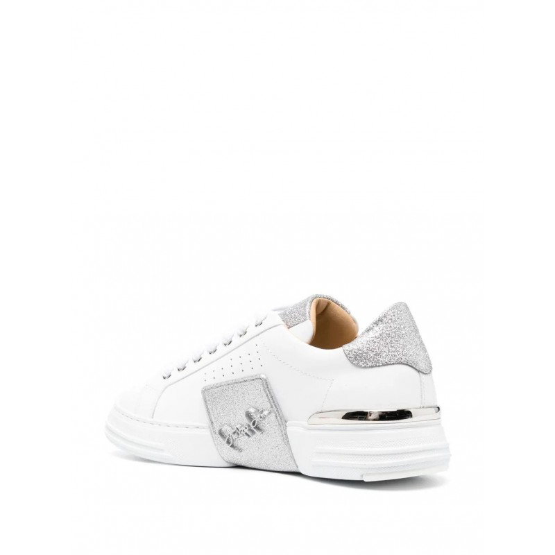 PHILIPP PLEIN - Glitter Lo Top Sneakers - White/Silver