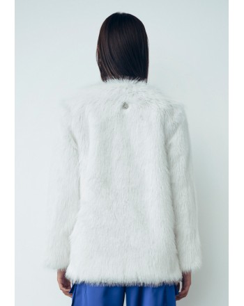 GAELLE - Ecofur Jacket with Jewel Button - White