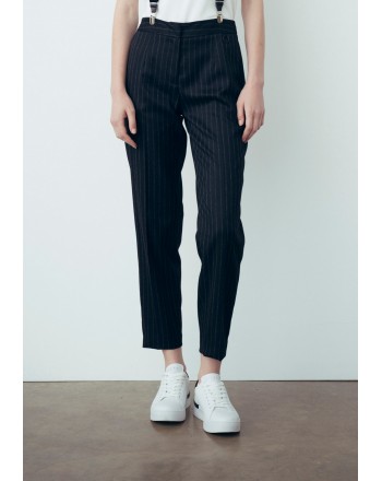 GAELLE - Cady Striped Trousers - Black