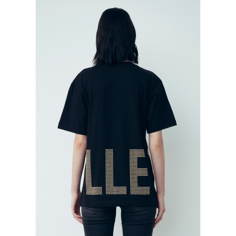 GAELLE - Metallic Logo Cotton T-Shirt - Black