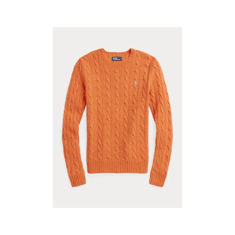 POLO RALPH LAUREN - Maglia a trecce in lana e cashmere - Orange Melange