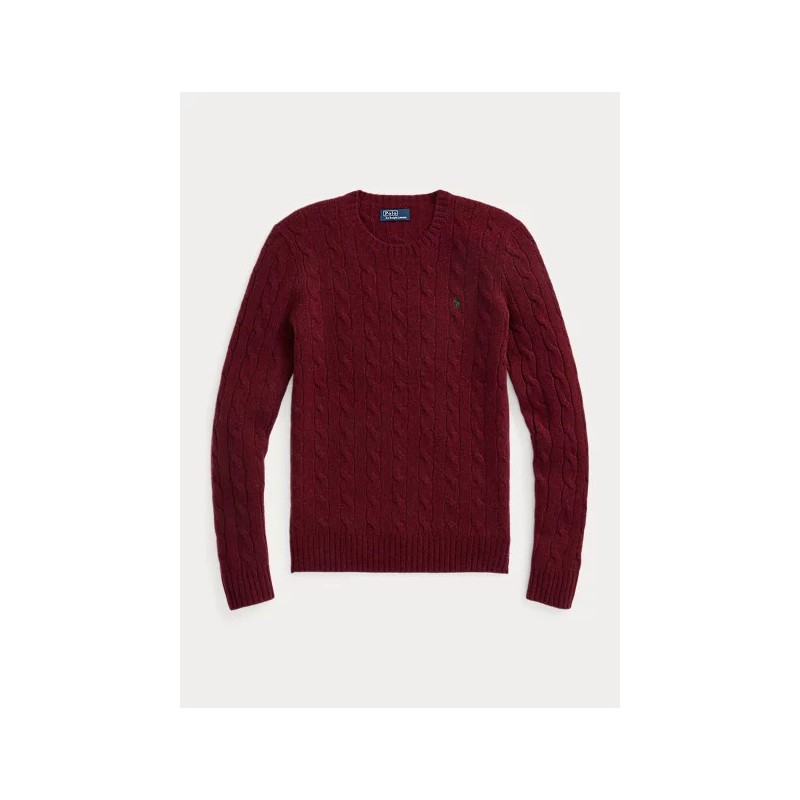 POLO RALPH LAUREN - Maglia a trecce in lana e cashmere - Garnet Red Melange