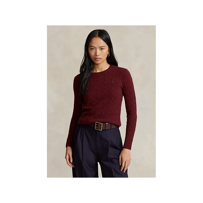 POLO RALPH LAUREN - Wool and cashmere braid sweater - Garnet Red Melange