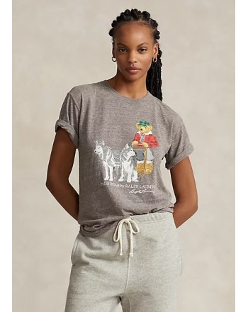 POLO RALPH LAUREN  -Winter Polo Bear Cotton T- Shirt - Heather Grey