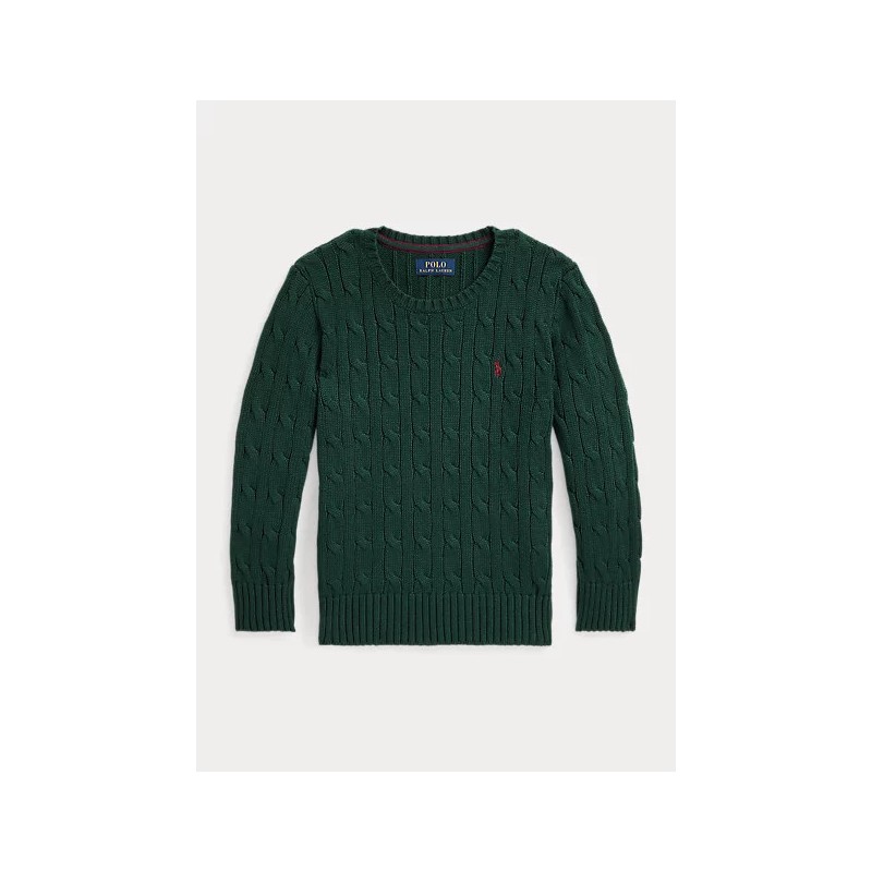 POLO RALPH LAUREN KIDS - Cotton braid sweater - Green/Wine