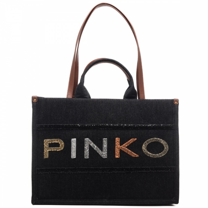 PINKO - SHOPPER Denim Bag - Black