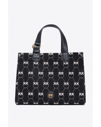 PINKO - Monogram Jacquard Shopper Box Bag - Black/White/Gold