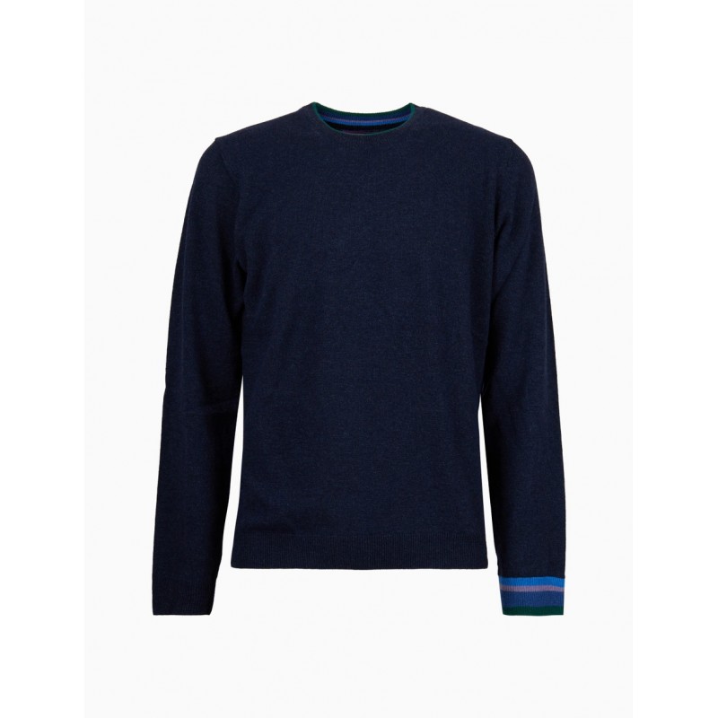 GALLO - Men's wool, viscose and cashmere crewneck pullover - Navy