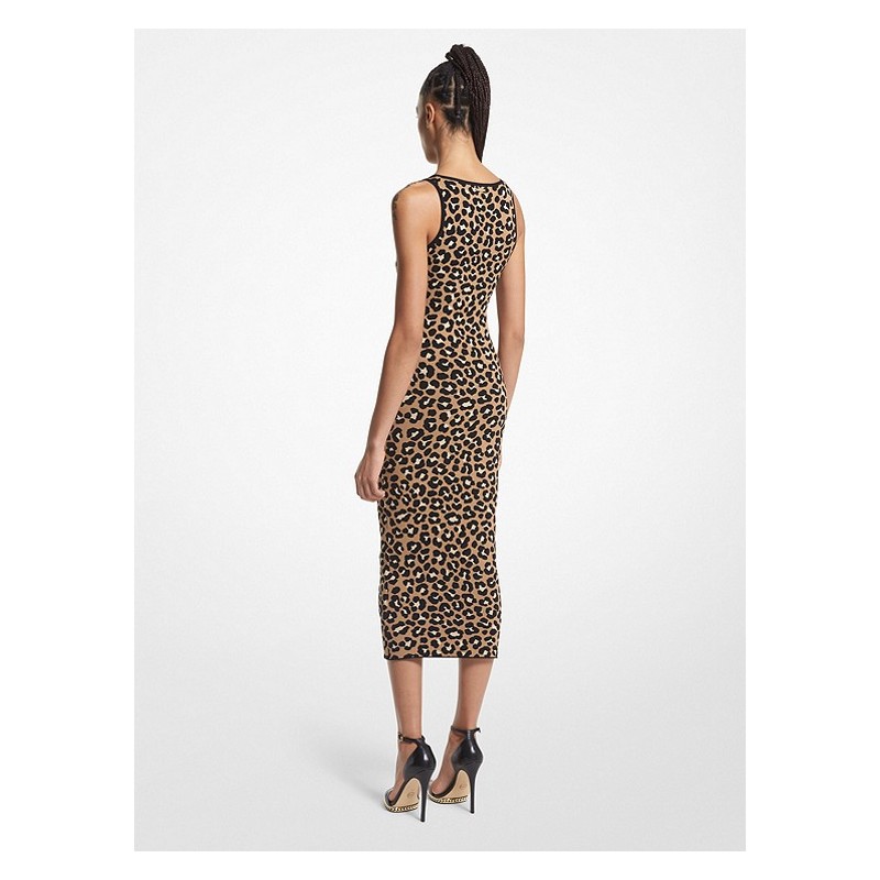 MICHAEL by MICHAEL KORS -  Leopard Patterned Midi Dress - Dark Camel
