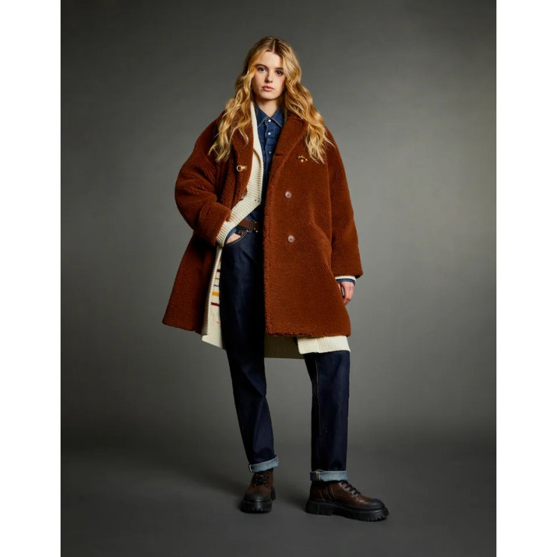FAY - Shearling-like Doublebreasted Coat - Whisky