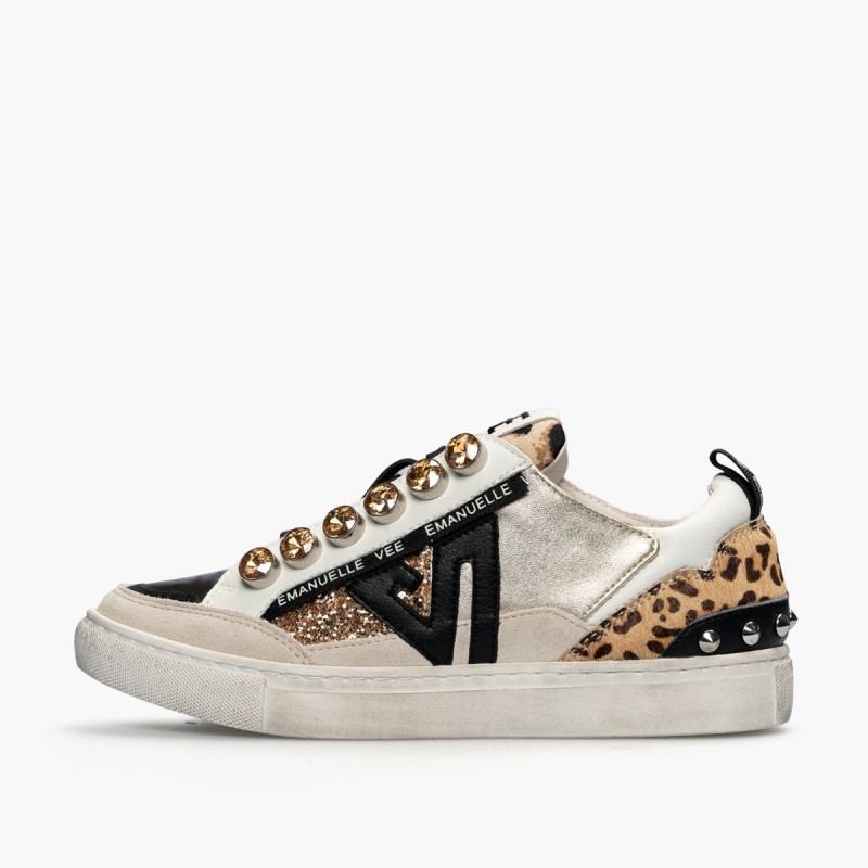 EMANUELLE VEE - Leather Sneakers - White/Gold
