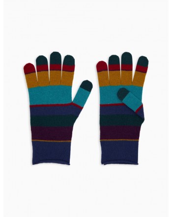 GALLO - Women's glove wool and cashmere blue multicolor stripes - Copying/Vermilion