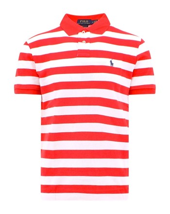 POLO RALPH LAUREN - Polo Custom slim fit a righe - Bianco/Rosso