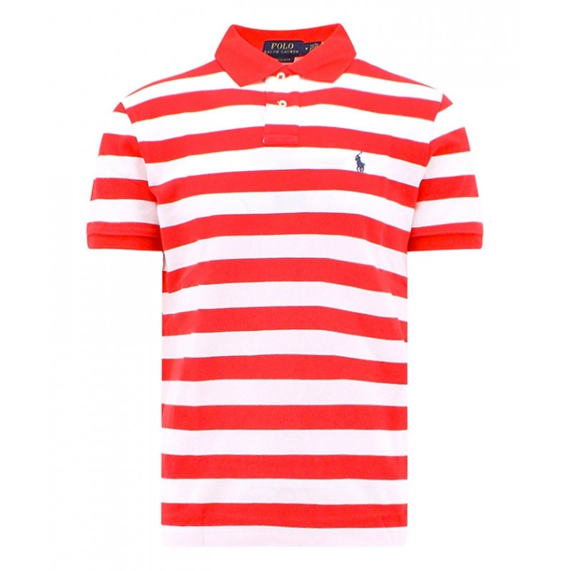 POLO RALPH LAUREN - Polo Custom slim fit a righe - Bianco/Rosso
