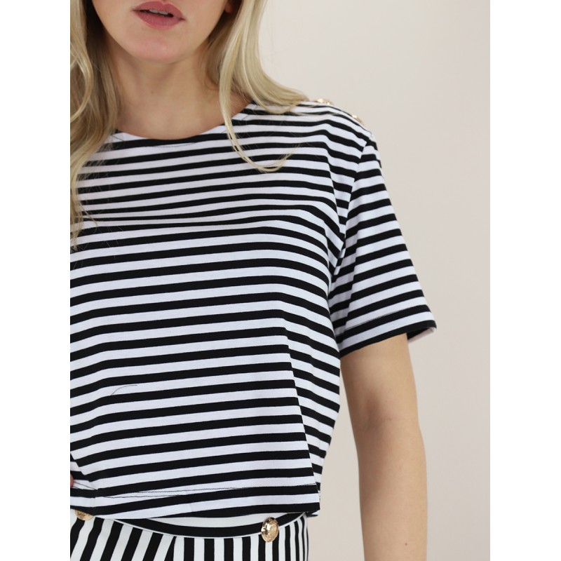 GAELLE - Striped T-Shirt - White/Black