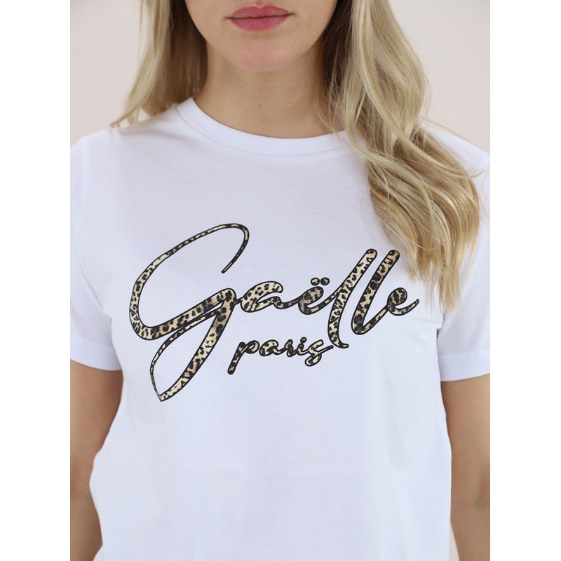 GAELLE - T-Shirt con Logo Animalier - Bianco