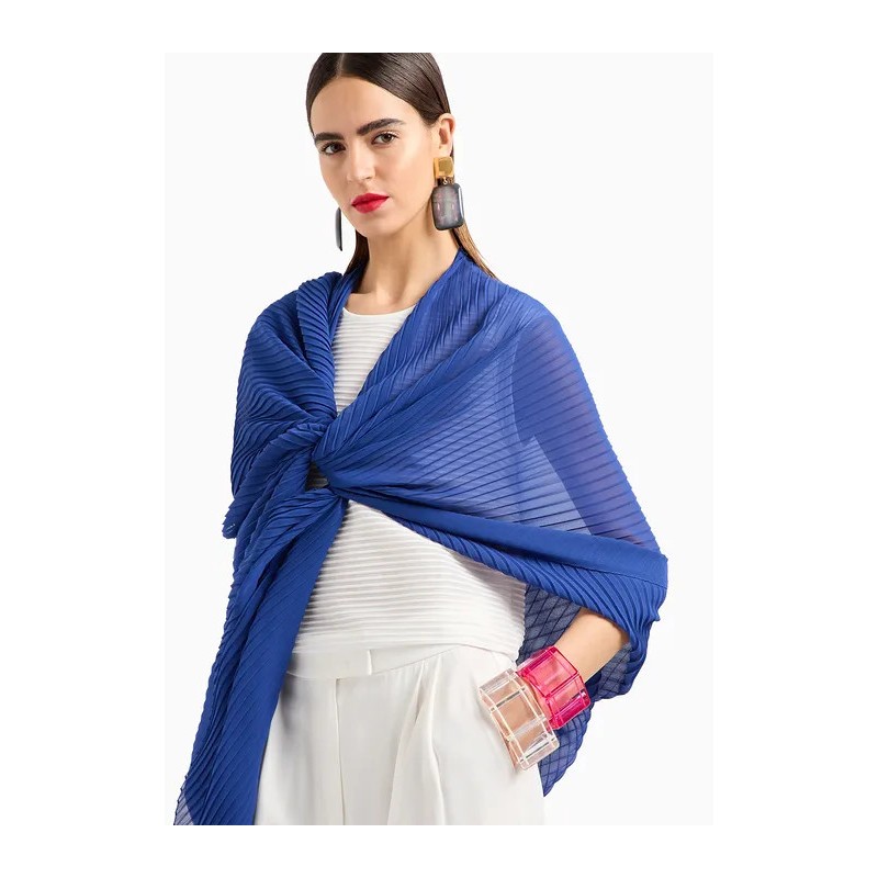 EMPORIO ARMANI - Pleated Fabric Poncho - Egyptian Blue