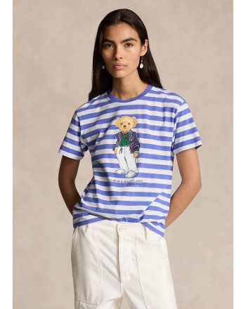 POLO RALPH LAUREN - T-Shirt Polo Bear  a Righe - Bianco/Blu