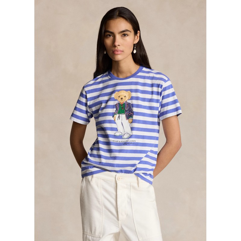 POLO RALPH LAUREN - Striped Polo Bear T-Shirt - White/Blue