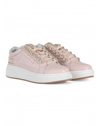 EMANUELLE VEE - JULY STRASS Leather Sneakers  - Pink