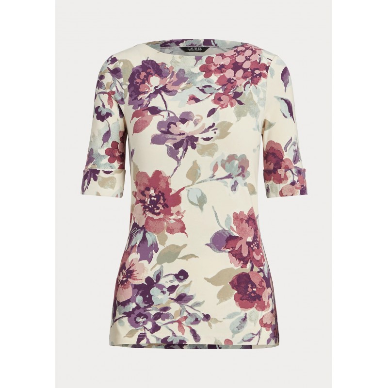LAUREN RALPH LAUREN - JUDY Mid Sleeve Floral T-Shirt - Cream Multi