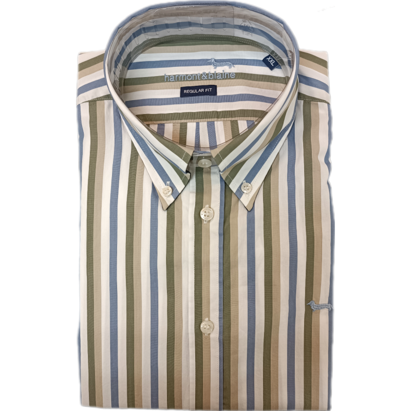 HARMONT AND BLAINE - Cotton Stripe Shirt - Green