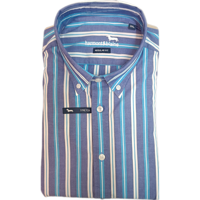 HARMONT AND BLAINE - Stretch Striped Cotton Shirt - Turquoise